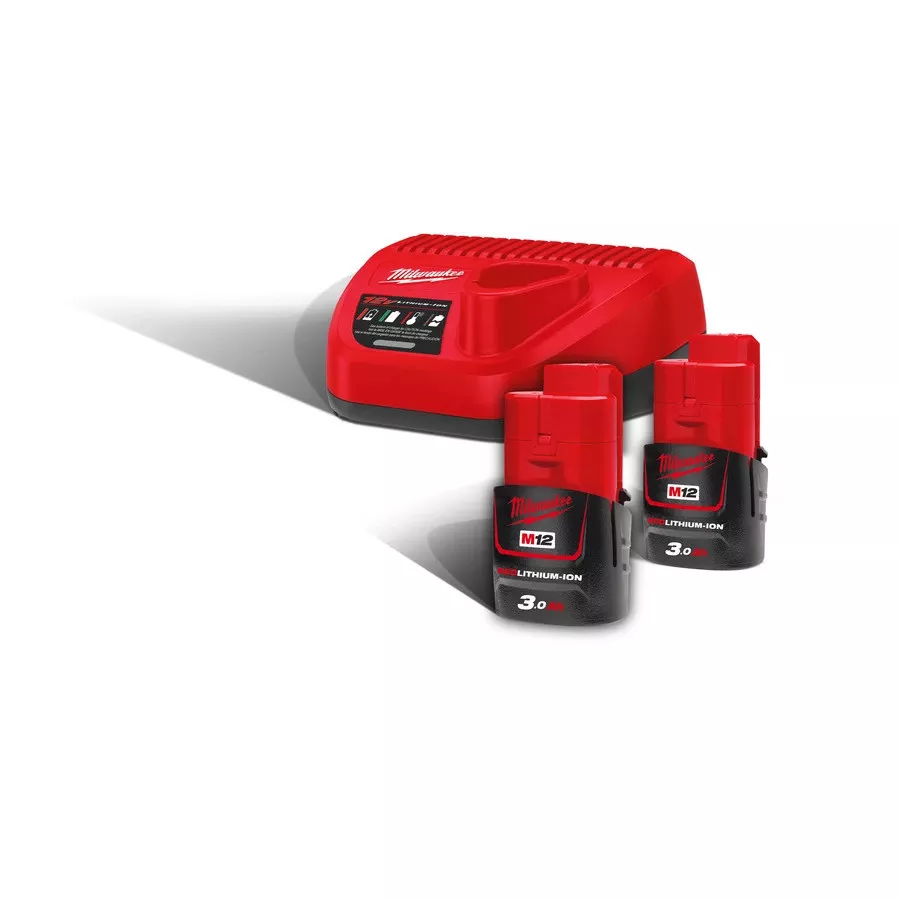 Set 2 batteries 12V + chargeur Milwaukee M12 NRG-302